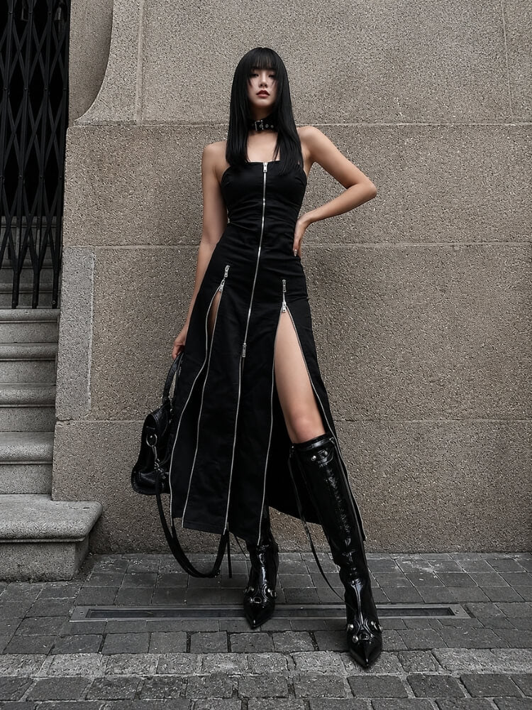 Litlookz Studio Goth Strapless Zipper Maxi Dress