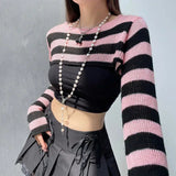 Litlookz Studio Goth Striped Knitted Shrug Sweater, view 4