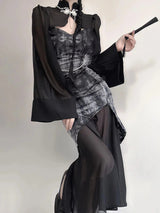 Litlookz Studio Goth Wide Sleeve Qipao Midi Dress, view 2
