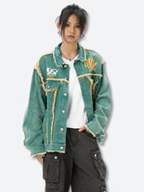 Litlookz Studio Green Denim Jacket, view 4