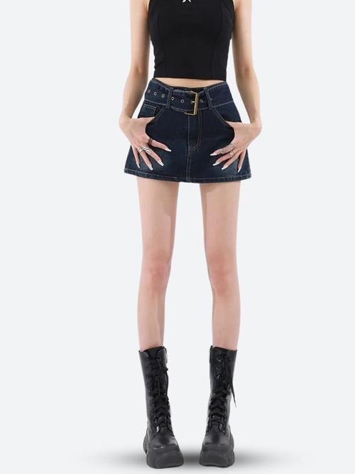 Litlookz Studio Grunge Belted Denim Mini Skirt
