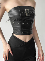 Litlookz Studio Grunge Belted Faux Leather Tube Top, view 2
