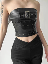 Litlookz Studio Grunge Belted Faux Leather Tube Top, view 3