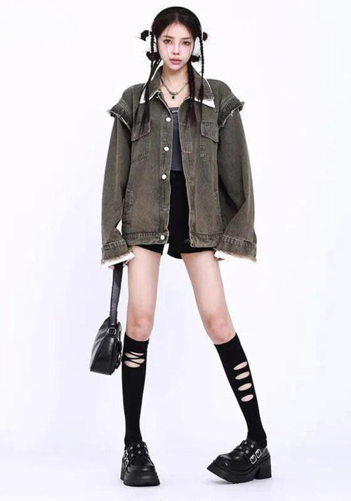 Litlookz Studio Grunge Button Up Oversized Denim Jacket