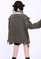 Litlookz Studio Grunge Button Up Oversized Denim Jacket, view 2