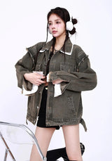 Litlookz Studio Grunge Button Up Oversized Denim Jacket, view 5