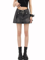 Litlookz Studio Grunge Buttoned Belt Loop Mini Skort, view 3