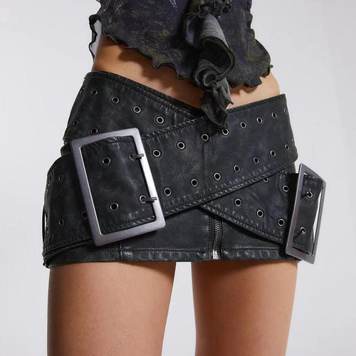 Litlookz Studio Grunge Cross Belt Faux Leather Mini Skirt