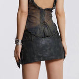 Litlookz Studio Grunge Cross Belt Faux Leather Mini Skirt, view 4