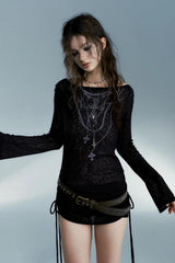 Litlookz Studio Grunge Cross Necklace Designed Top, view 2