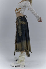 Litlookz Studio Grunge Cross Patch Pleated Maxi Skirt, view 3