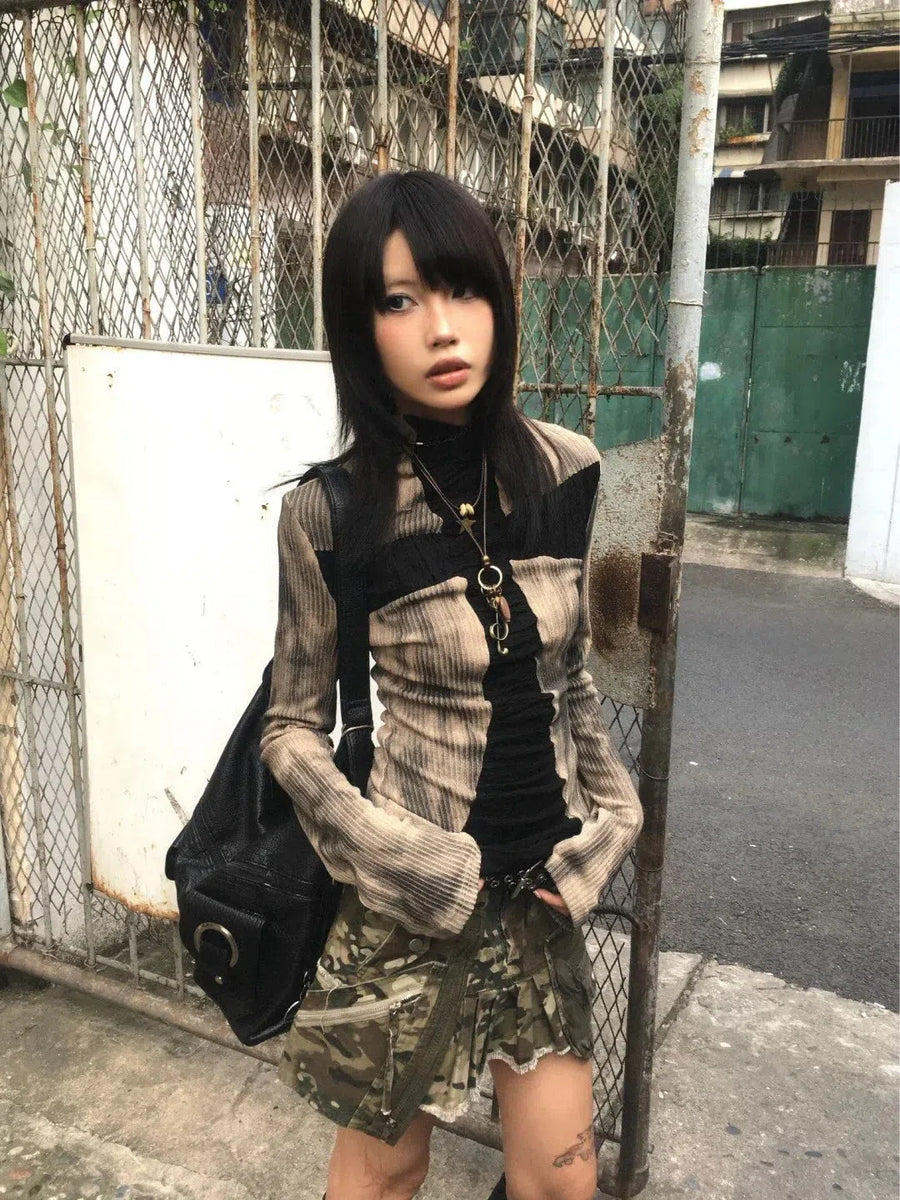 Litlookz Studio Grunge Cross Path Ribbed Top