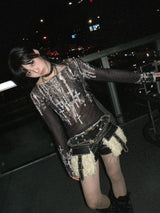 Litlookz Studio Grunge Cross Wide Neck Mesh Top, view 2