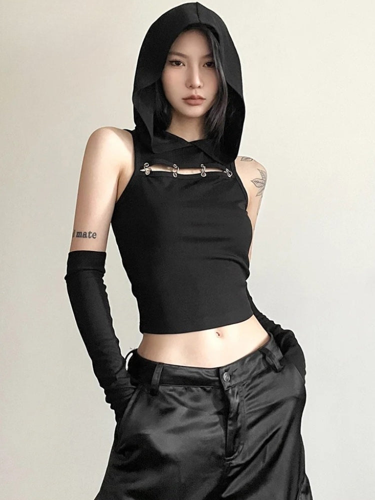 Litlookz Studio Grunge Cut Out Hooded Top