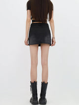 Litlookz Studio Grunge Denim Cross Belt Mini Skort, view 2