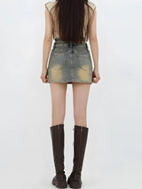 Litlookz Studio Grunge Denim Cross Belt Mini Skort, view 6