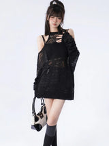 Litlookz Studio Grunge Distressed Cut-Out Fine Knitted Sweater, view 2