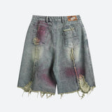 Litlookz Studio Grunge Distressed Denim Shorts, view 2
