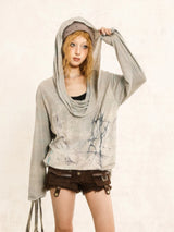 Litlookz Studio Grunge Distressed Hooded Top, view 3