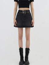Litlookz Studio Grunge Double Belt Loop Denim Mini Skirt, view 4