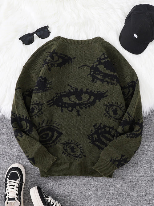 Litlookz Studio Grunge Eye Pattern Sweater