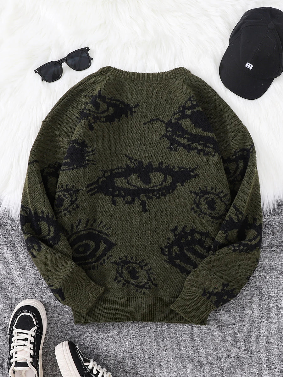 Litlookz Studio Grunge Eye Pattern Sweater