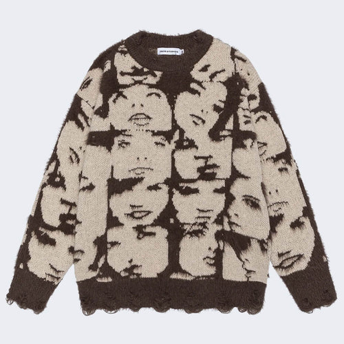 Litlookz Studio Grunge Face Pullover Sweater