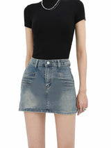 Litlookz Studio Grunge Fake Pocket Denim Mini Skirt, view 3