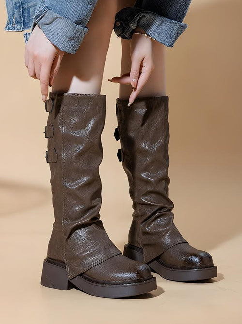 Litlookz Studio Grunge Faux Leather Belted Boots