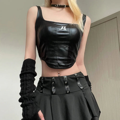 Litlookz Studio Grunge Faux Leather Crop Corset Top