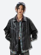Litlookz Studio Grunge Faux Leather Jacket, view 4