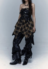 Litlookz Studio Grunge Faux Leather Plaid Midi Skirt, view 4