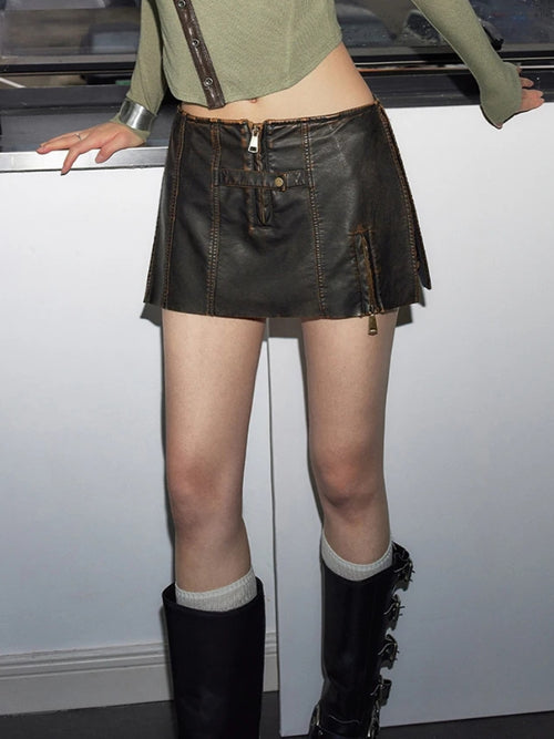 Litlookz Studio Grunge Faux Leather Slit Mini Skort