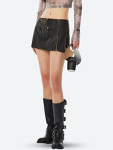 Litlookz Studio Grunge Faux Leather Slit Mini Skort, view 3