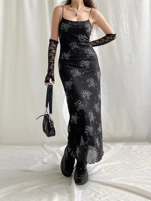 Litlookz Studio Grunge Floral Mesh Midi Dress