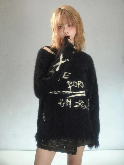 Litlookz Studio Grunge Fluffy Knitted Sweater