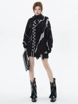Litlookz Studio Grunge Fluffy Lace Up Sweater, view 3