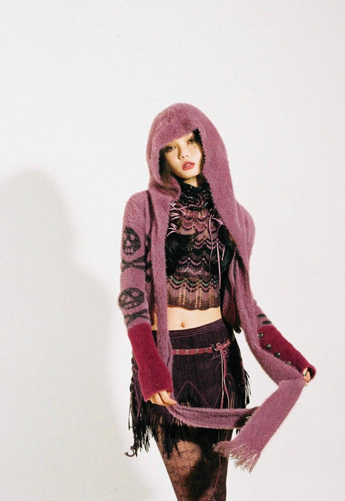 Litlookz Studio Grunge Gothic Skull Hooded Cardigan