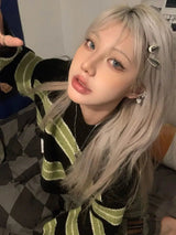 Litlookz Studio Grunge Green Striped Crop Sweater, view 3