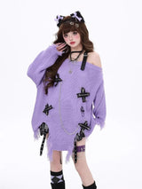 Litlookz Studio Grunge Kawaii Distressed Sweater, view 5