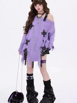 Litlookz Studio Grunge Kawaii Distressed Sweater, view 6