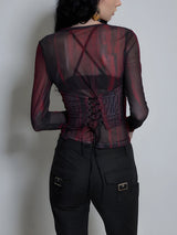 Litlookz Studio Grunge Lace Up Sheer Top, view 2