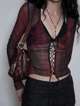 Litlookz Studio Grunge Lace Up Sheer Top, view 3