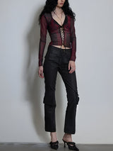 Litlookz Studio Grunge Lace Up Sheer Top, view 4