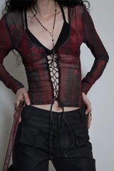Litlookz Studio Grunge Lace Up Sheer Top, view 6