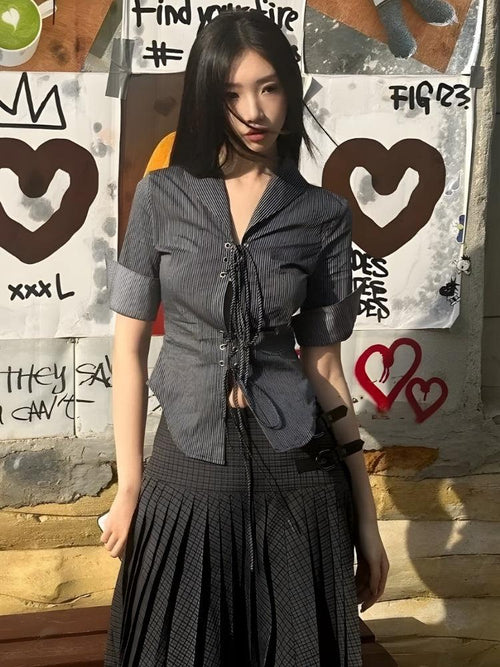 Litlookz Studio Grunge Lace Up Shirt