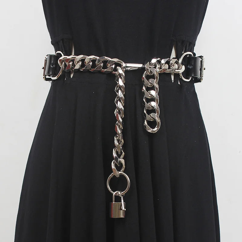 Litlookz Studio Grunge Lock Faux Leather Chain Belt