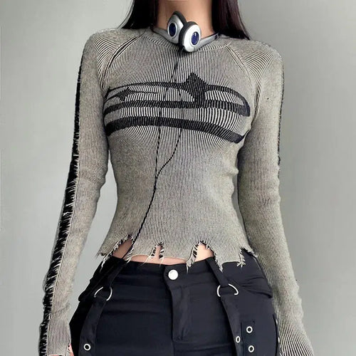 Litlookz Studio Grunge Long Sleeve Distressed Top