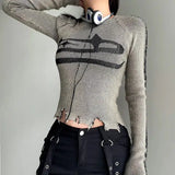 Litlookz Studio Grunge Long Sleeve Distressed Top, view 3