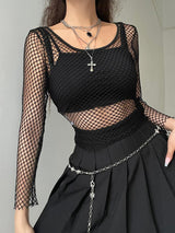 Litlookz Studio Grunge Long Sleeve Fishnet Top, view 4